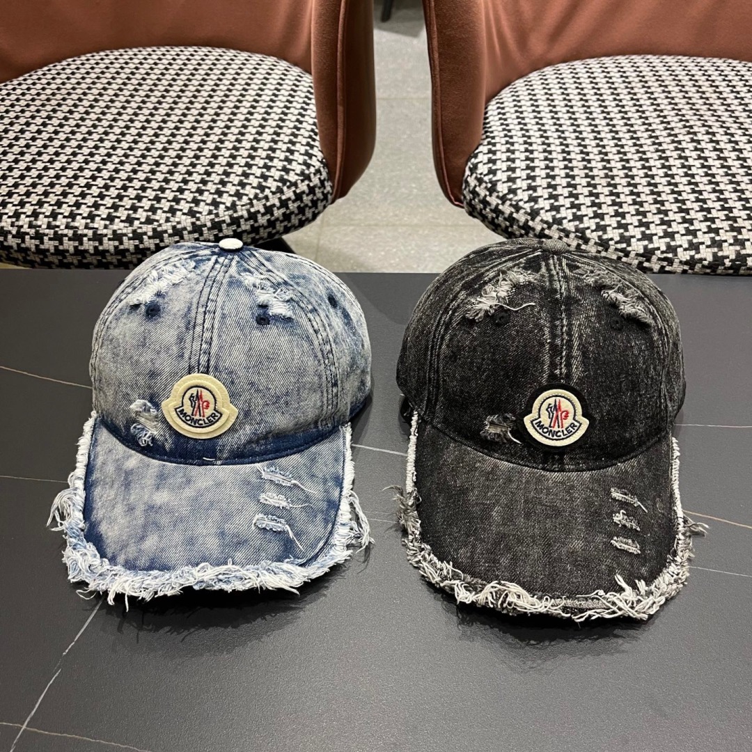  蒙口MONCLER新款破洞牛仔棒球帽，时尚炸街单品，风格很OK，网红.时尚博主的最爱！高品质舒适透气，