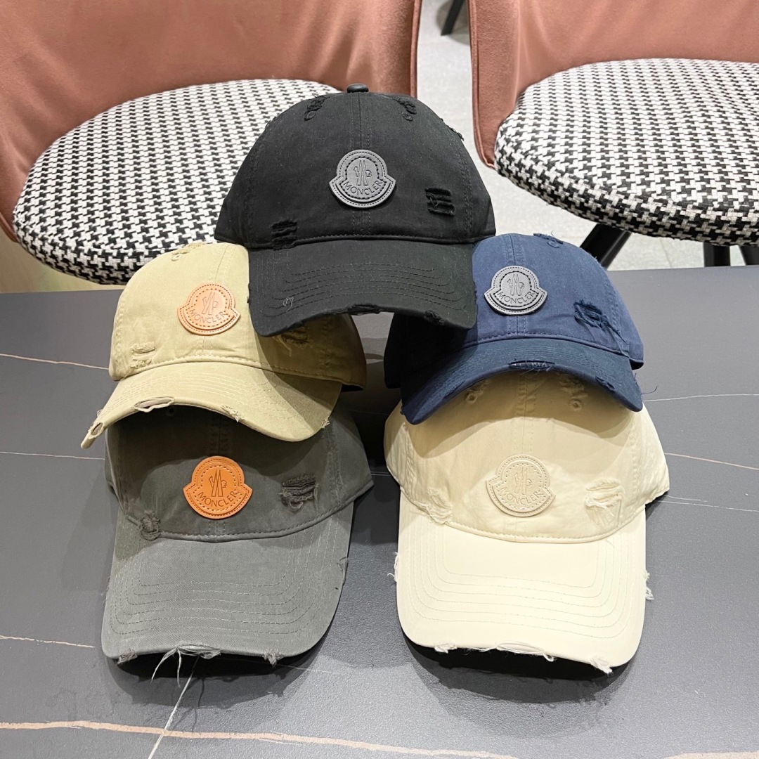  蒙口MONCLER 韩版个性街头棒球帽子女款2025新
款网红做旧复古破洞鸭舌帽日系软