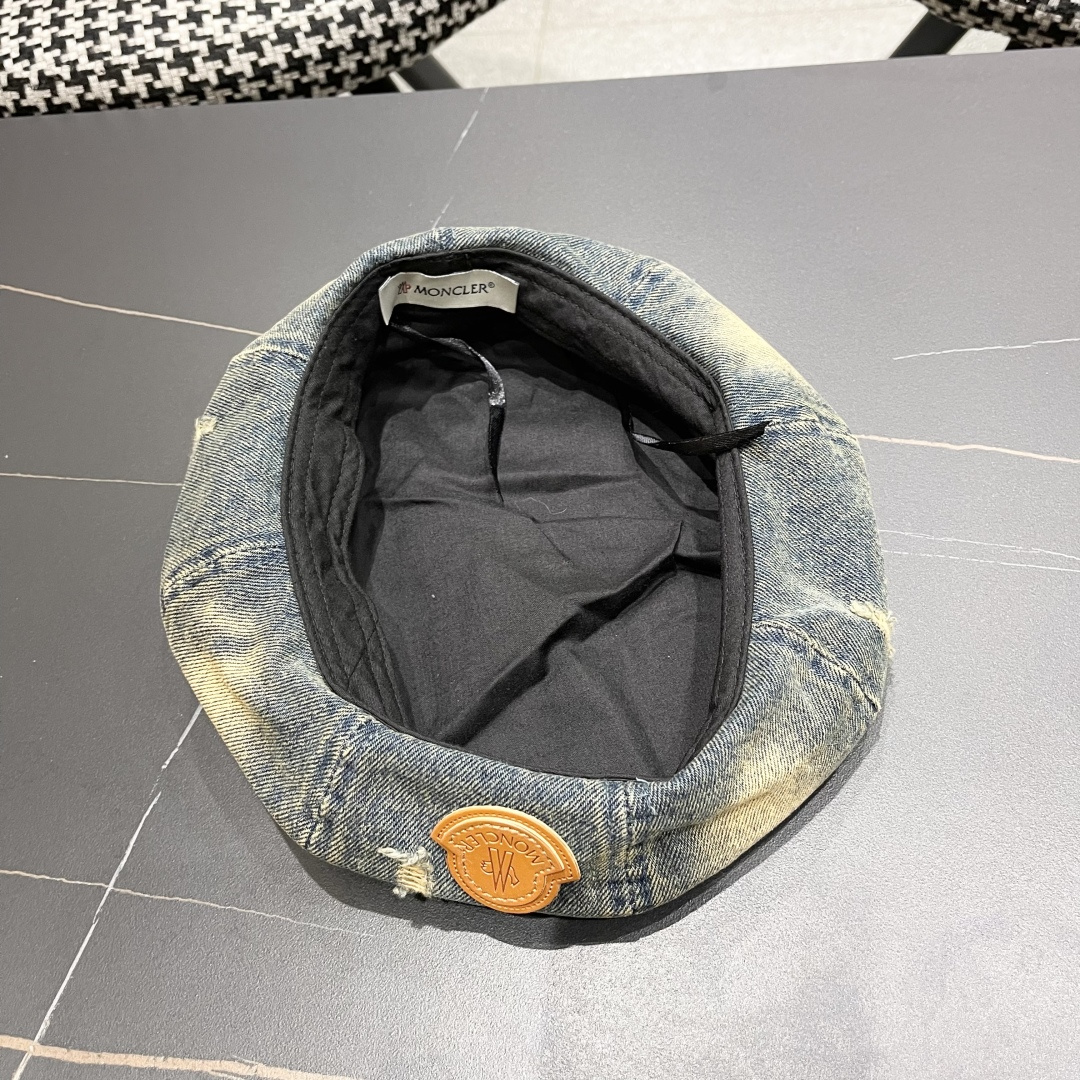  蒙口 复古做旧牛仔贝雷帽子女春秋时尚百搭高品
质八角画家帽云朵蓓蕾帽