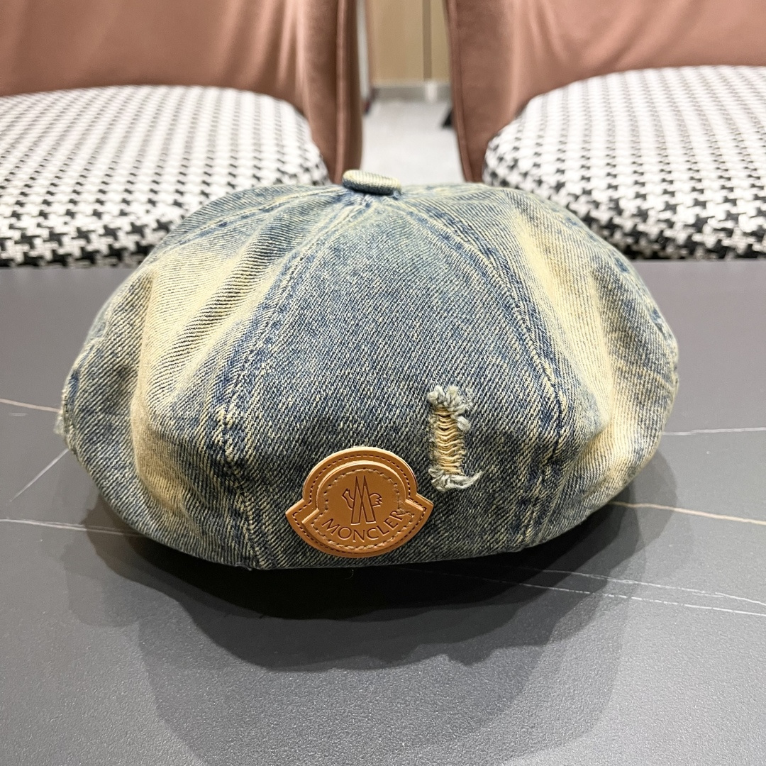  蒙口 复古做旧牛仔贝雷帽子女春秋时尚百搭高品
质八角画家帽云朵蓓蕾帽