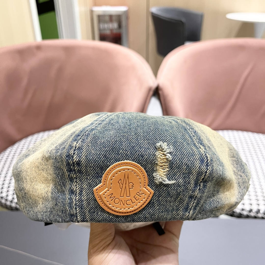  蒙口 复古做旧牛仔贝雷帽子女春秋时尚百搭高品
质八角画家帽云朵蓓蕾帽