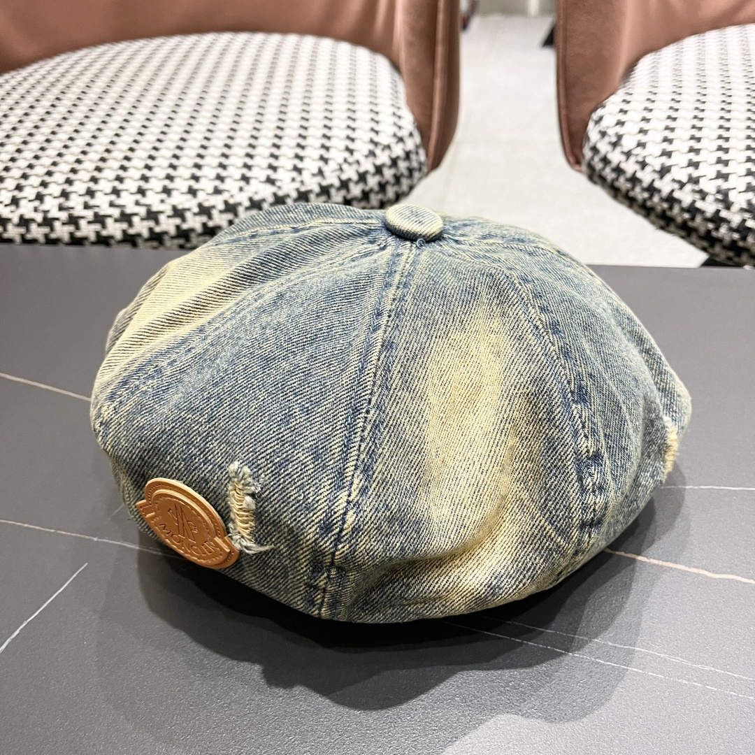  蒙口 复古做旧牛仔贝雷帽子女春秋时尚百搭高品
质八角画家帽云朵蓓蕾帽