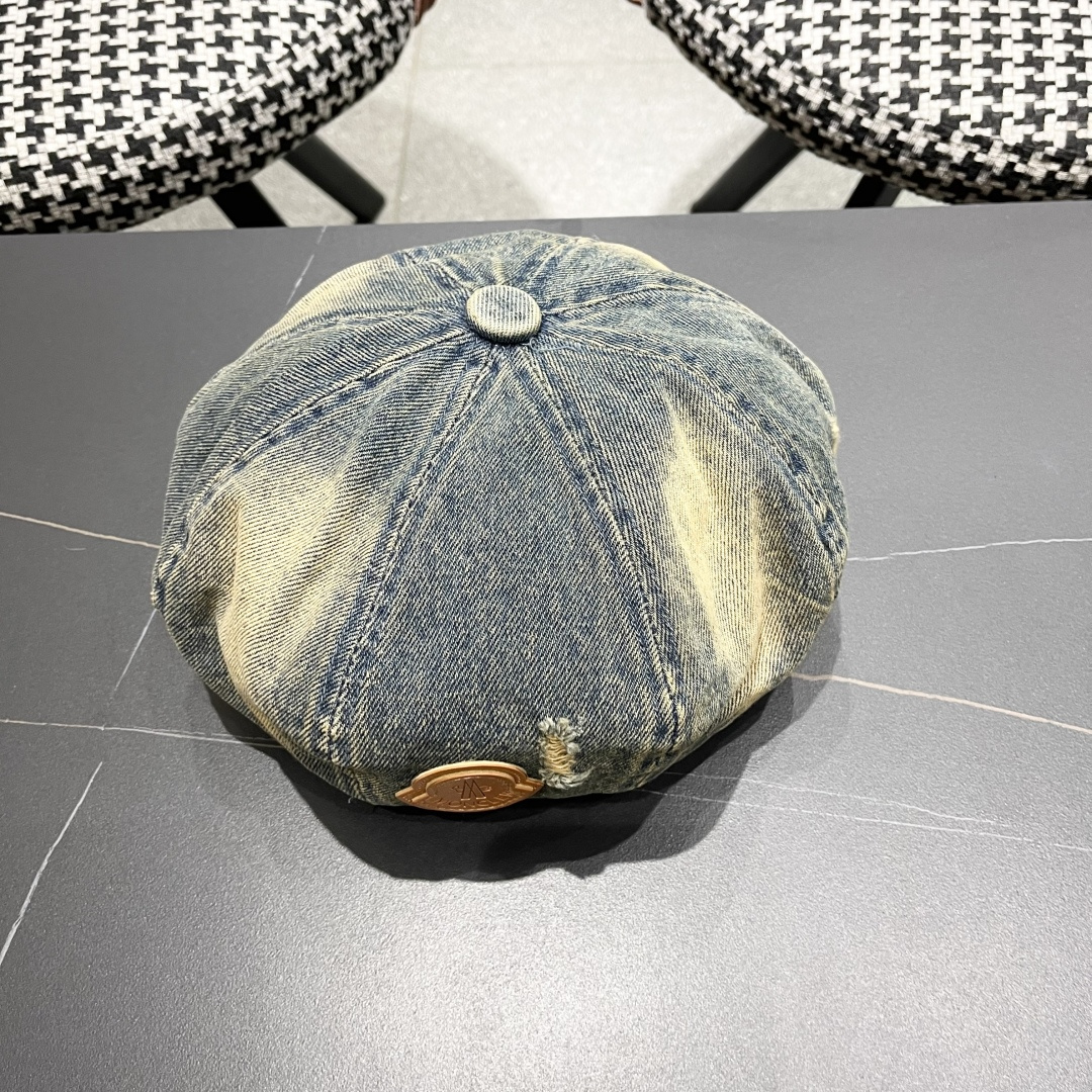  蒙口 复古做旧牛仔贝雷帽子女春秋时尚百搭高品
质八角画家帽云朵蓓蕾帽