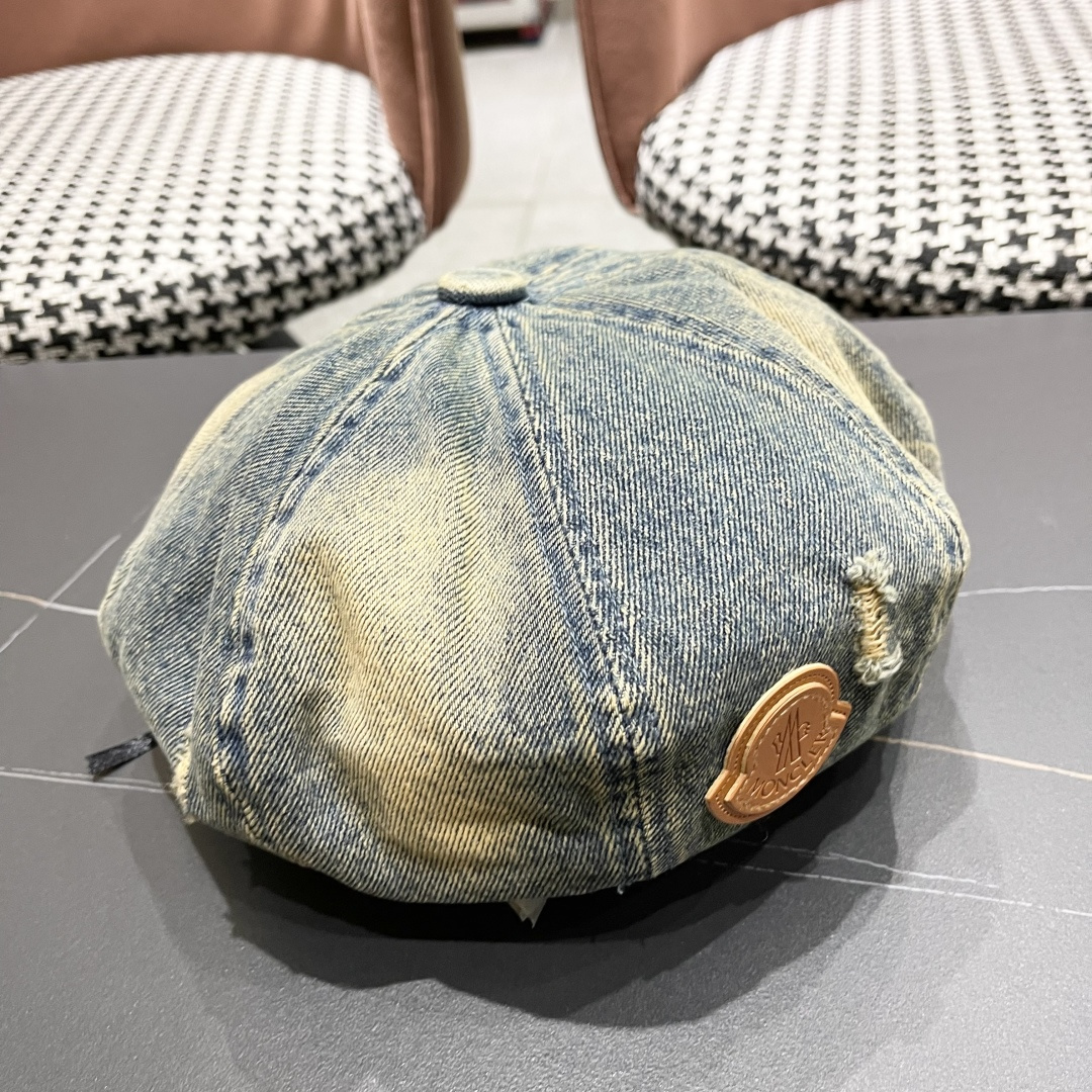  蒙口 复古做旧牛仔贝雷帽子女春秋时尚百搭高品
质八角画家帽云朵蓓蕾帽