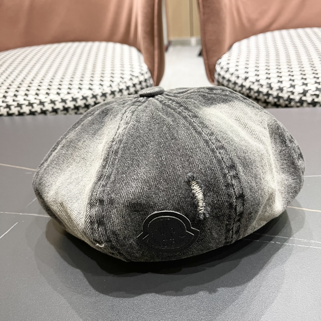  蒙口 复古做旧牛仔贝雷帽子女春秋时尚百搭高品
质八角画家帽云朵蓓蕾帽