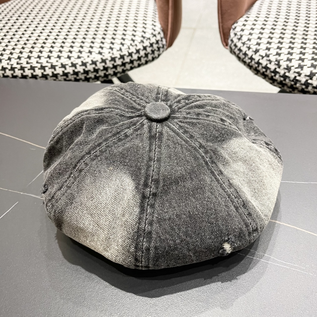  蒙口 复古做旧牛仔贝雷帽子女春秋时尚百搭高品
质八角画家帽云朵蓓蕾帽