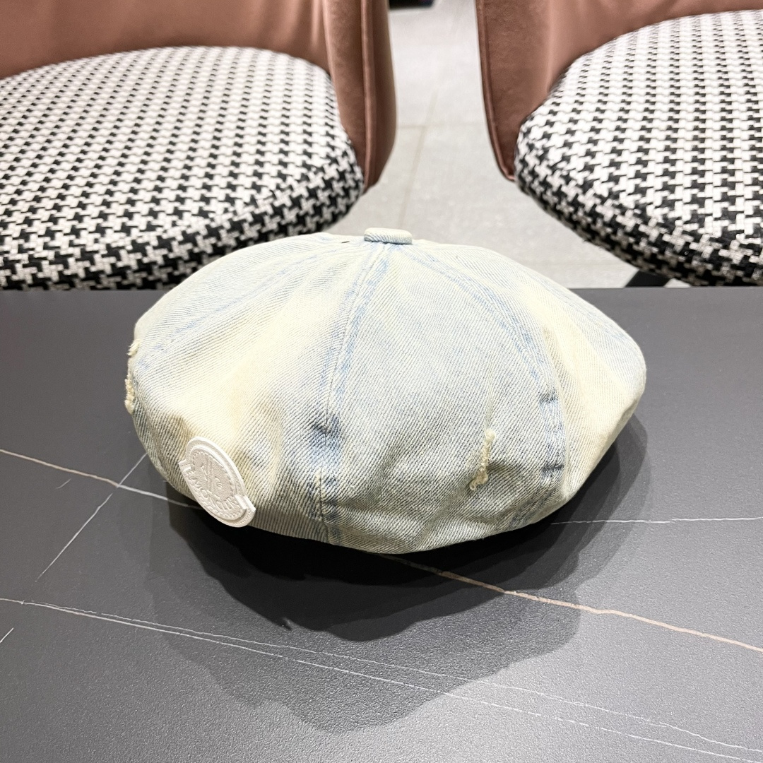  蒙口 复古做旧牛仔贝雷帽子女春秋时尚百搭高品
质八角画家帽云朵蓓蕾帽