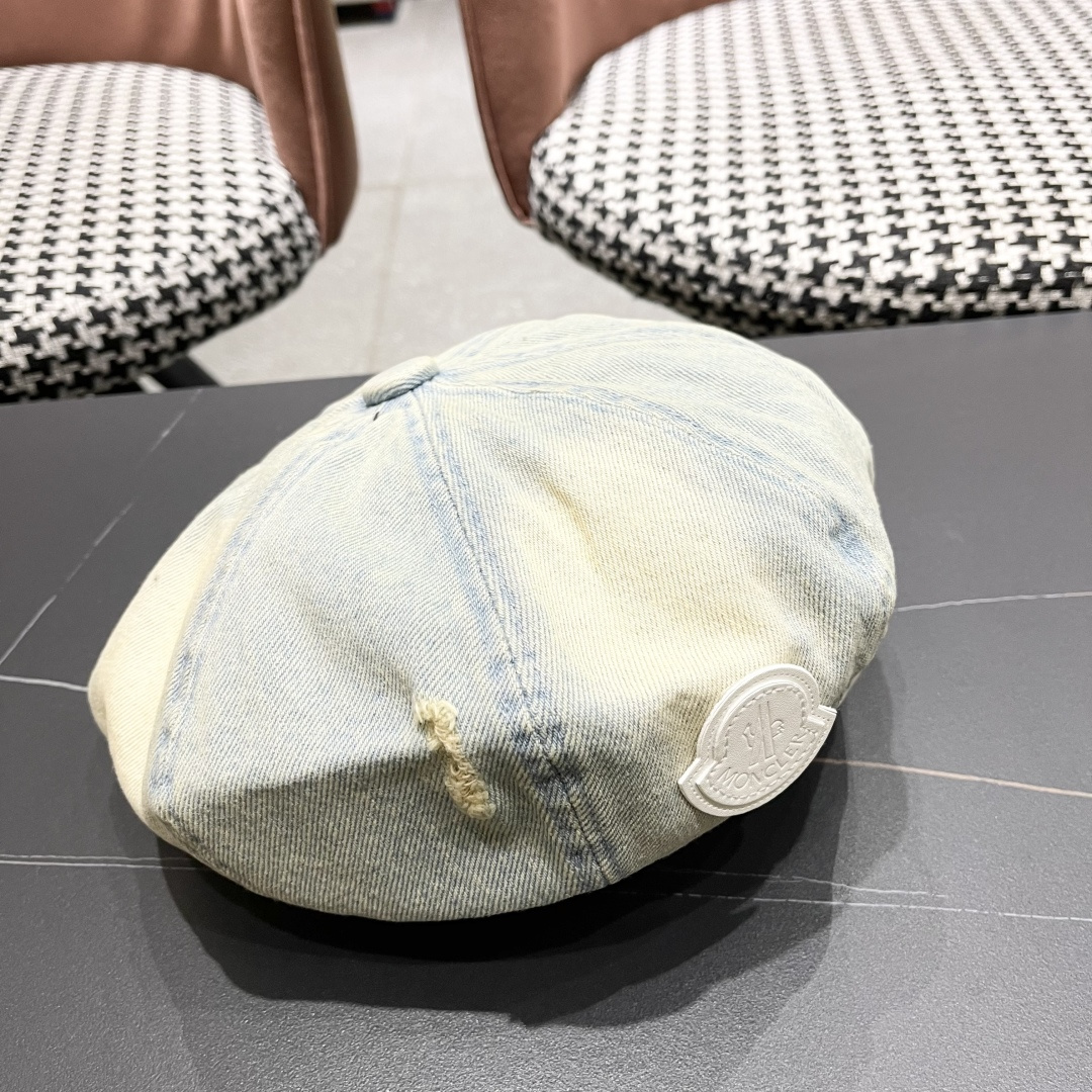  蒙口 复古做旧牛仔贝雷帽子女春秋时尚百搭高品
质八角画家帽云朵蓓蕾帽