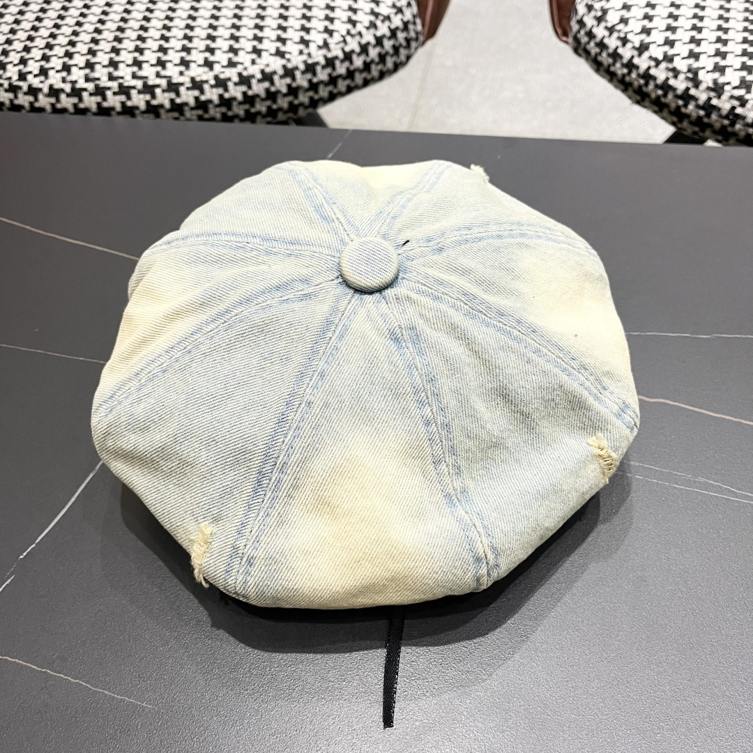  蒙口 复古做旧牛仔贝雷帽子女春秋时尚百搭高品
质八角画家帽云朵蓓蕾帽