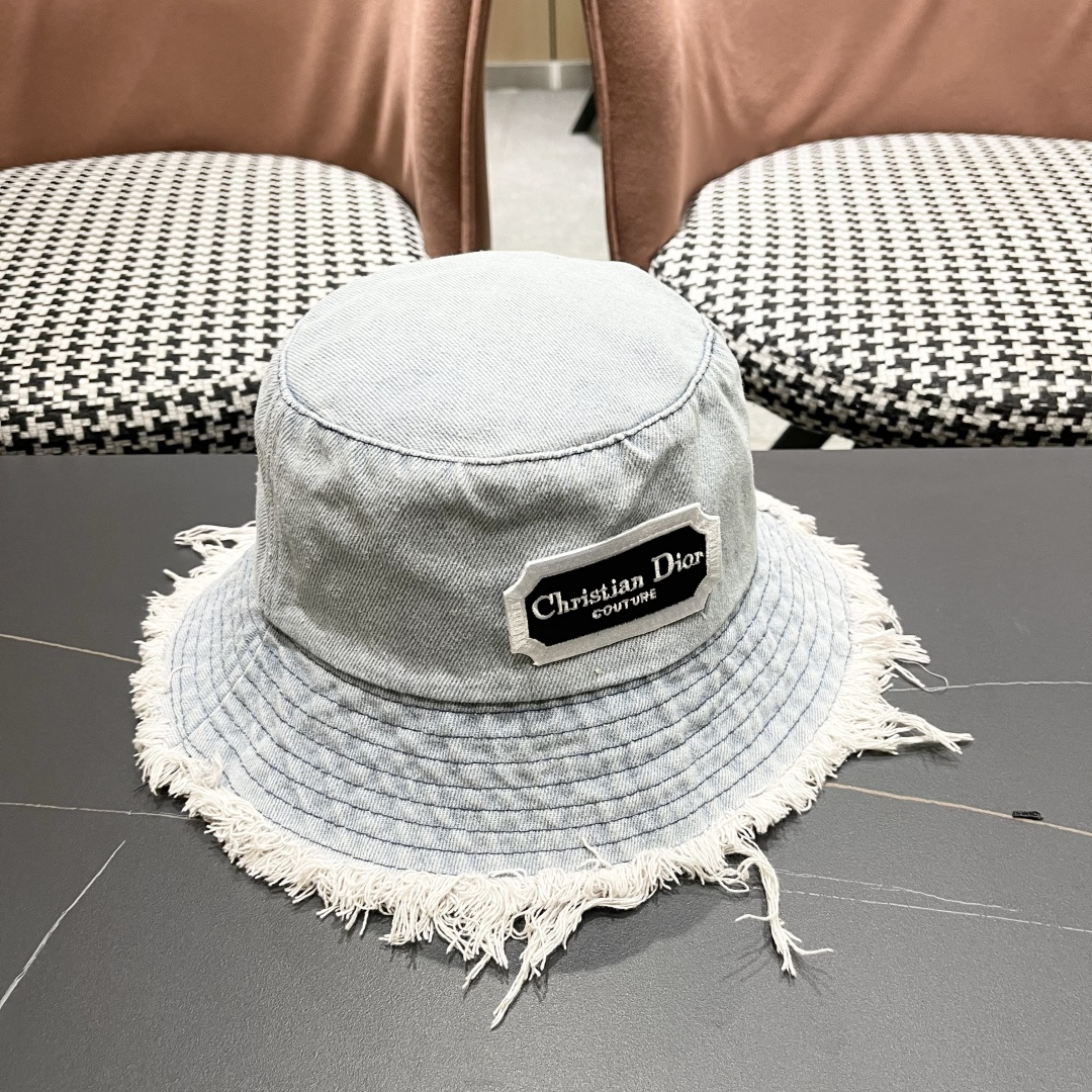  迪奥 日系牛仔渔夫帽大帽檐毛边做旧水洗帽子夏季防
晒T显脸小百搭女盆