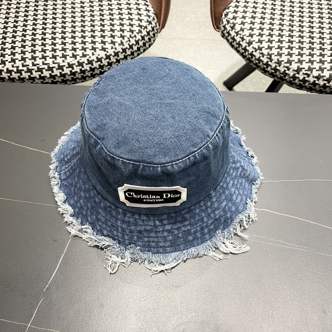  迪奥 日系牛仔渔夫帽大帽檐毛边做旧水洗帽子夏季防
晒T显脸小百搭女盆