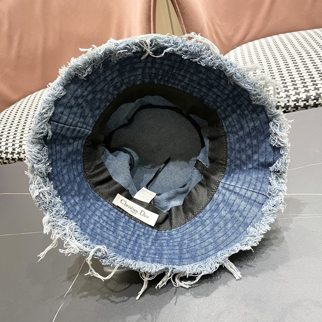  迪奥 日系牛仔渔夫帽大帽檐毛边做旧水洗帽子夏季防
晒T显脸小百搭女盆