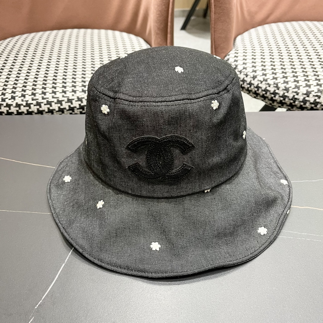  香奈儿 2025韩国东大门代购 ins 复古牛仔花朵渔夫帽盆
帽遮阳帽显脸小百搭