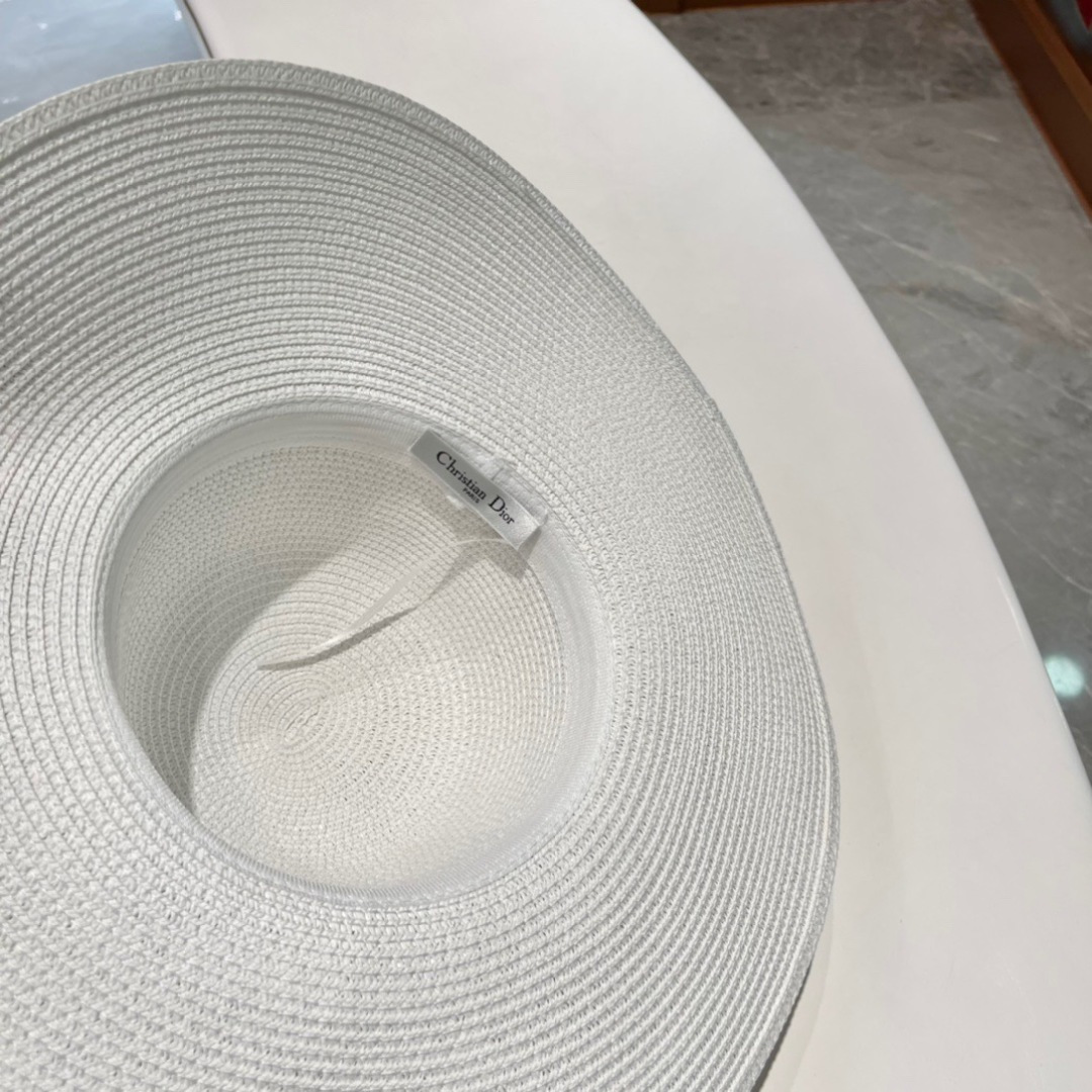   迪奥大檐草帽 Dior迪奥草帽，太阳帽，沙滩遮阳帽帽，名媛风，搭配飘带，头围57cm