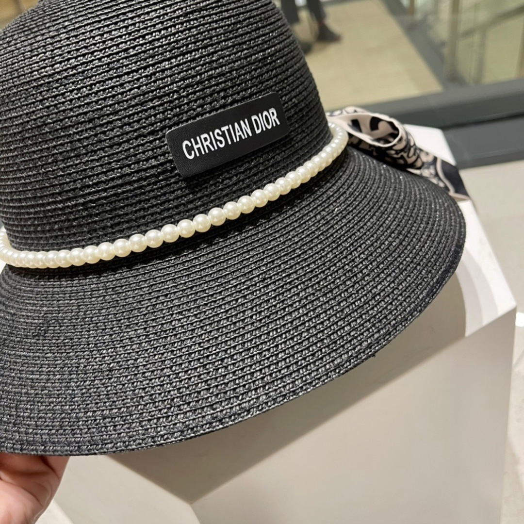  Dior迪奥草帽，夏季新款太阳帽，拼色草帽，高级定制，蓝色 杏色，头围57cm
