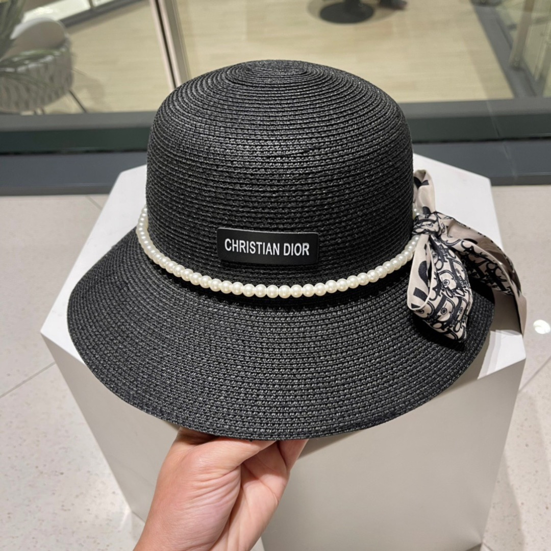  Dior迪奥草帽，夏季新款太阳帽，拼色草帽，高级定制，蓝色 杏色，头围57cm