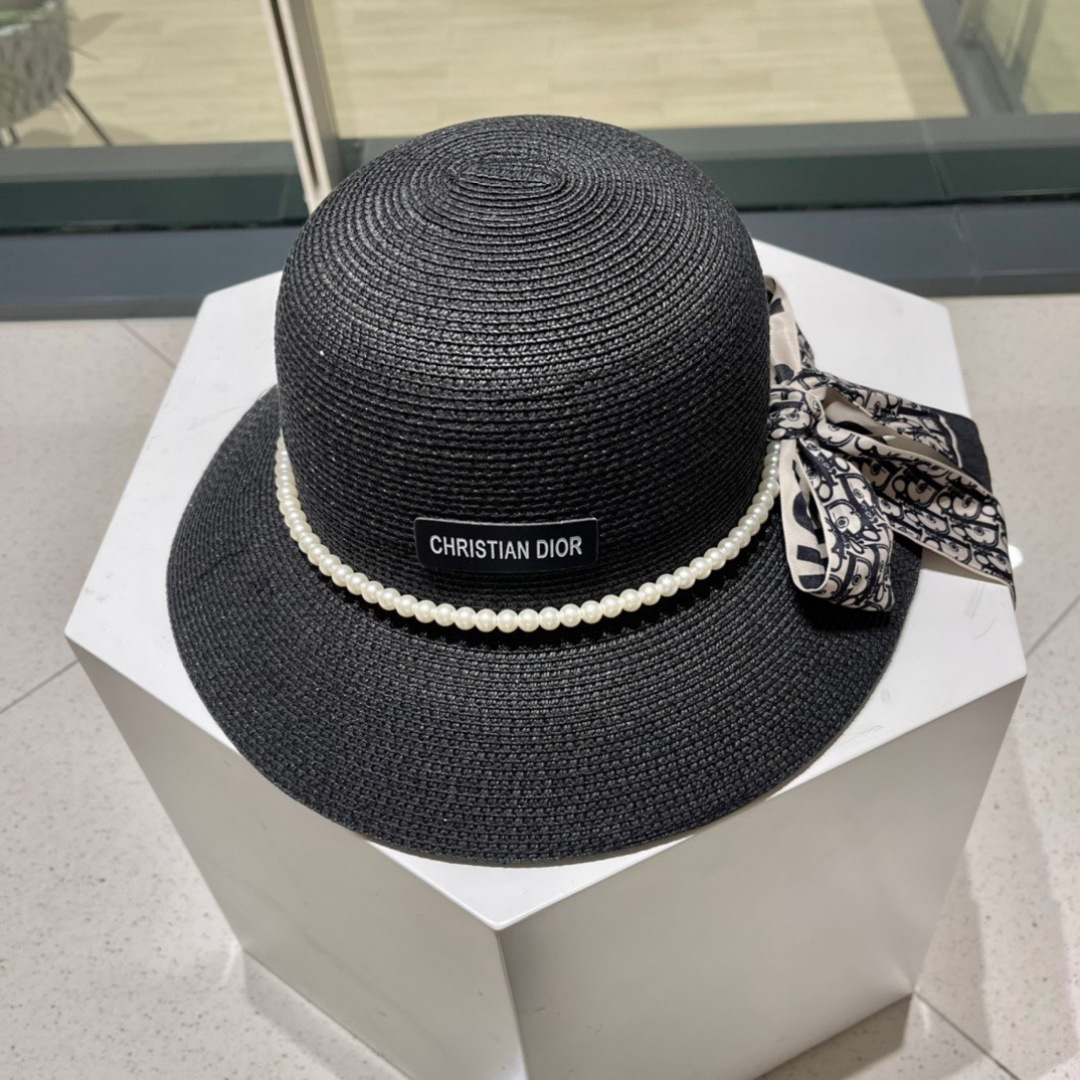  Dior迪奥草帽，夏季新款太阳帽，拼色草帽，高级定制，蓝色 杏色，头围57cm