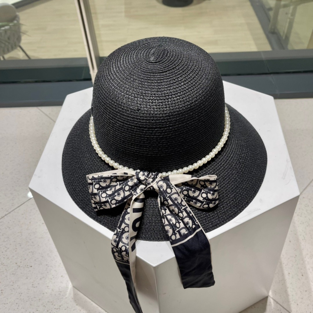  Dior迪奥草帽，夏季新款太阳帽，拼色草帽，高级定制，蓝色 杏色，头围57cm