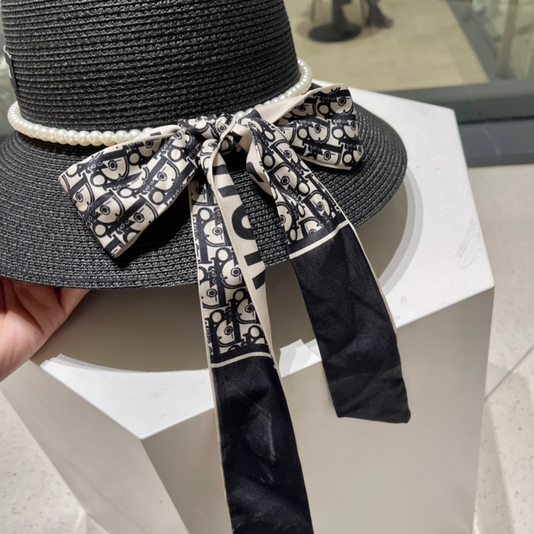  Dior迪奥草帽，夏季新款太阳帽，拼色草帽，高级定制，蓝色 杏色，头围57cm