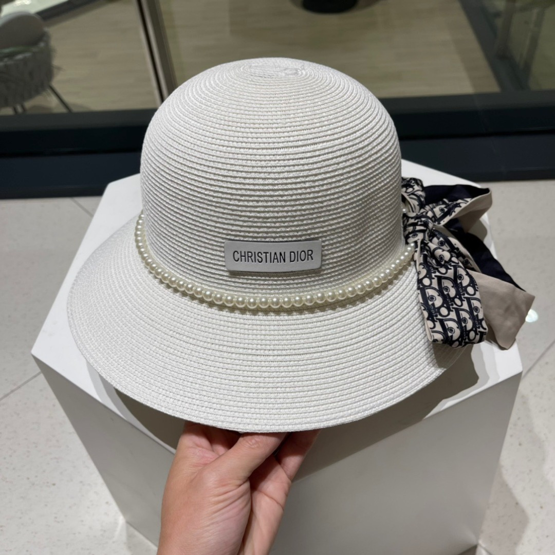  Dior迪奥草帽，夏季新款太阳帽，拼色草帽，高级定制，蓝色 杏色，头围57cm