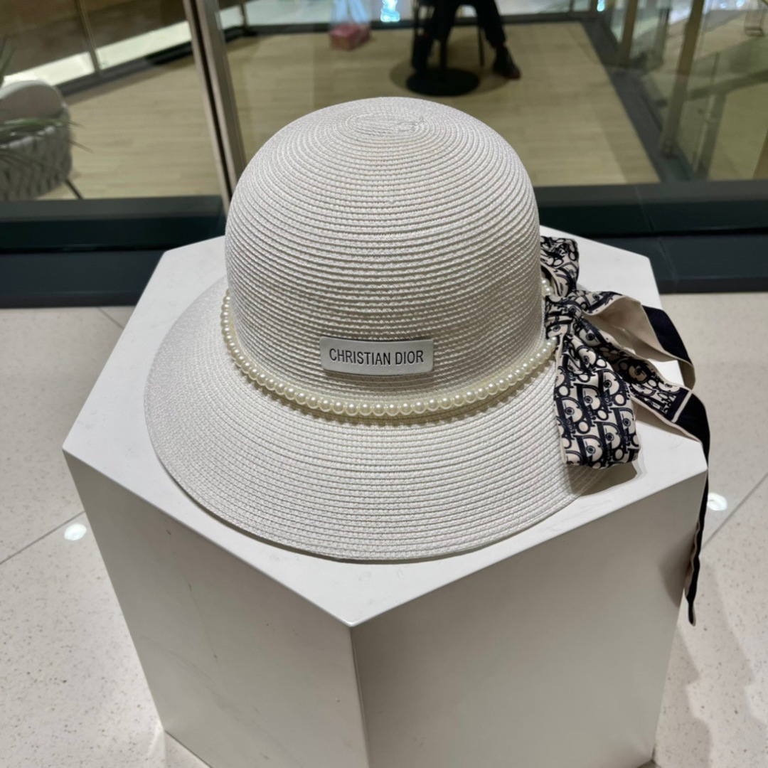  Dior迪奥草帽，夏季新款太阳帽，拼色草帽，高级定制，蓝色 杏色，头围57cm