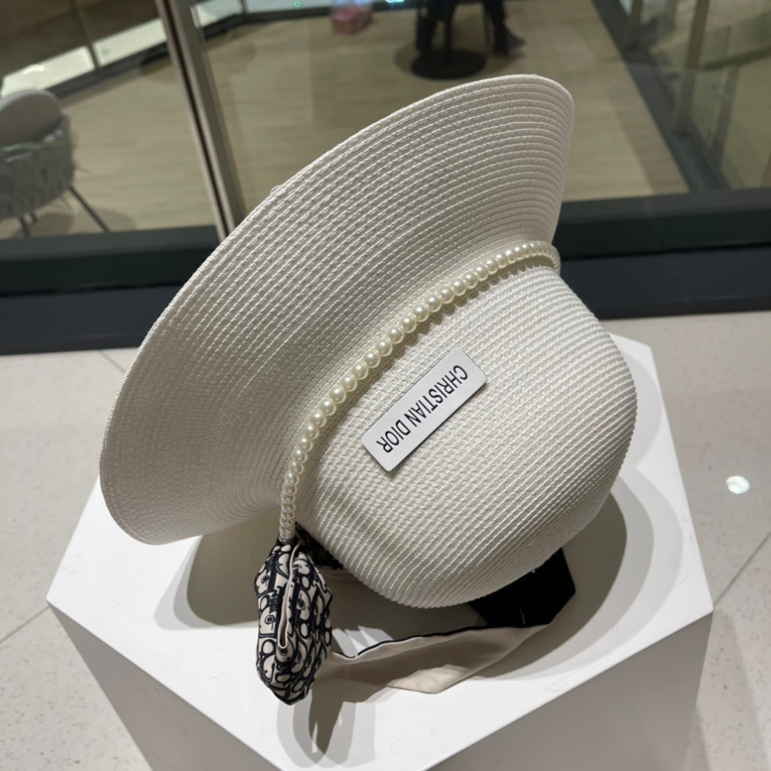  Dior迪奥草帽，夏季新款太阳帽，拼色草帽，高级定制，蓝色 杏色，头围57cm