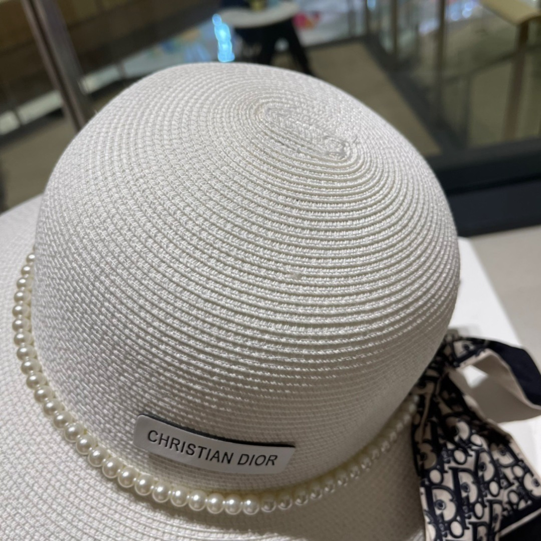  Dior迪奥草帽，夏季新款太阳帽，拼色草帽，高级定制，蓝色 杏色，头围57cm