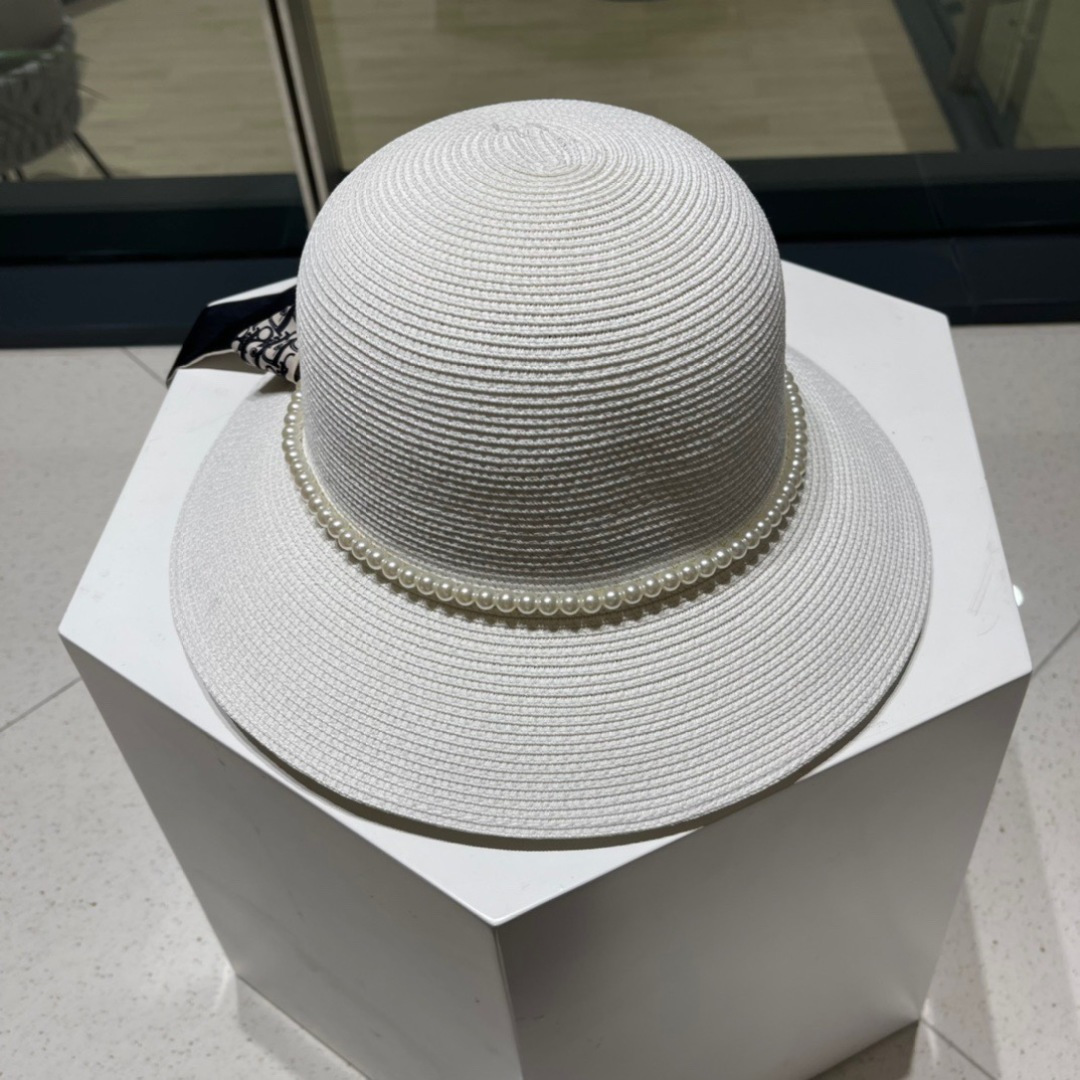  Dior迪奥草帽，夏季新款太阳帽，拼色草帽，高级定制，蓝色 杏色，头围57cm