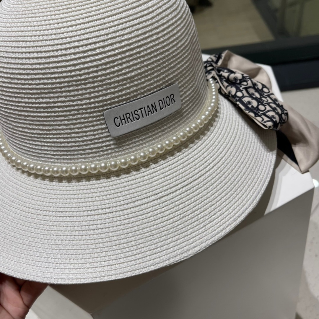  Dior迪奥草帽，夏季新款太阳帽，拼色草帽，高级定制，蓝色 杏色，头围57cm