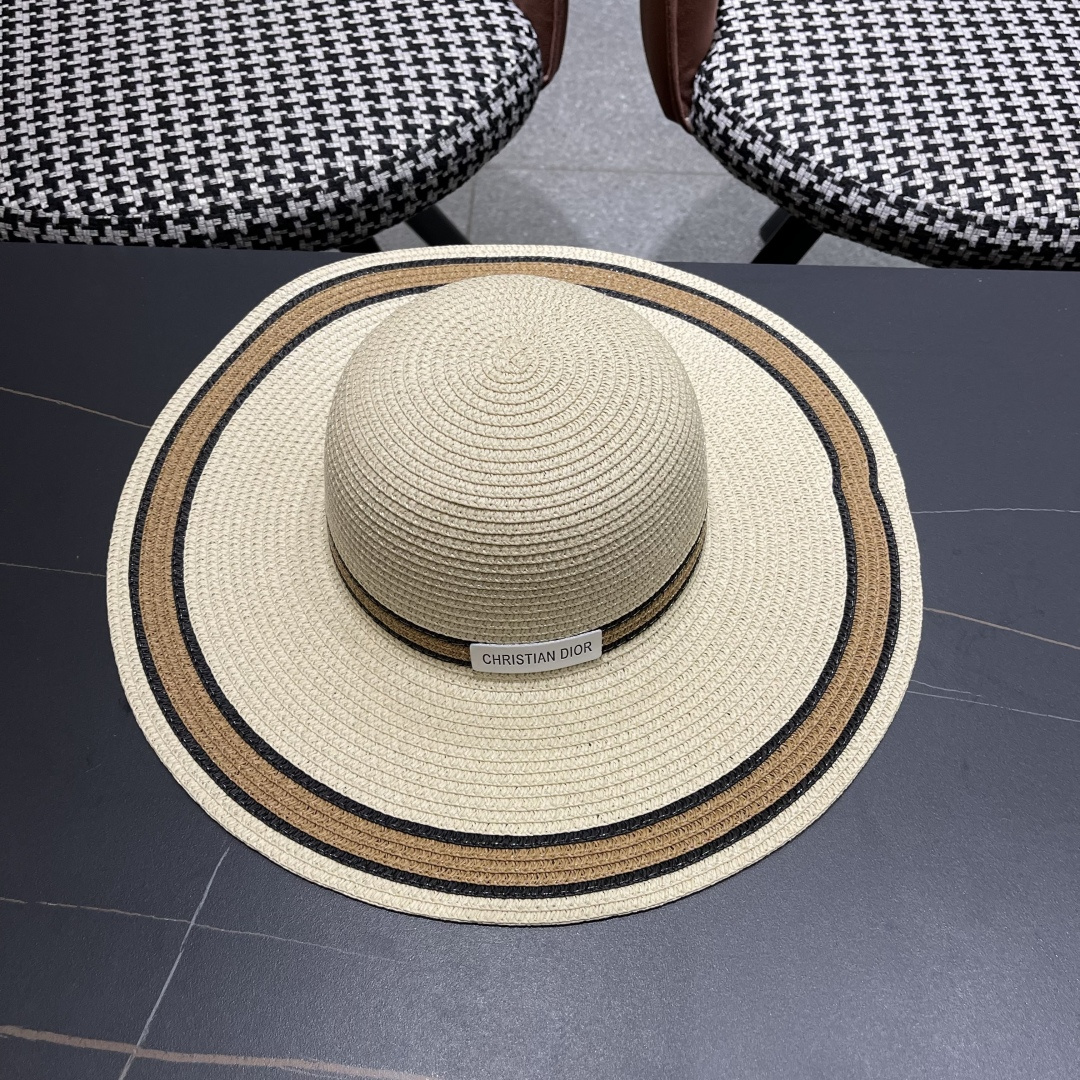  【DIOR迪奥】2025新款大檐草帽🤩沙滩风，简约大方，百搭单品～出街首选，新款帽型超美腻，新品上架