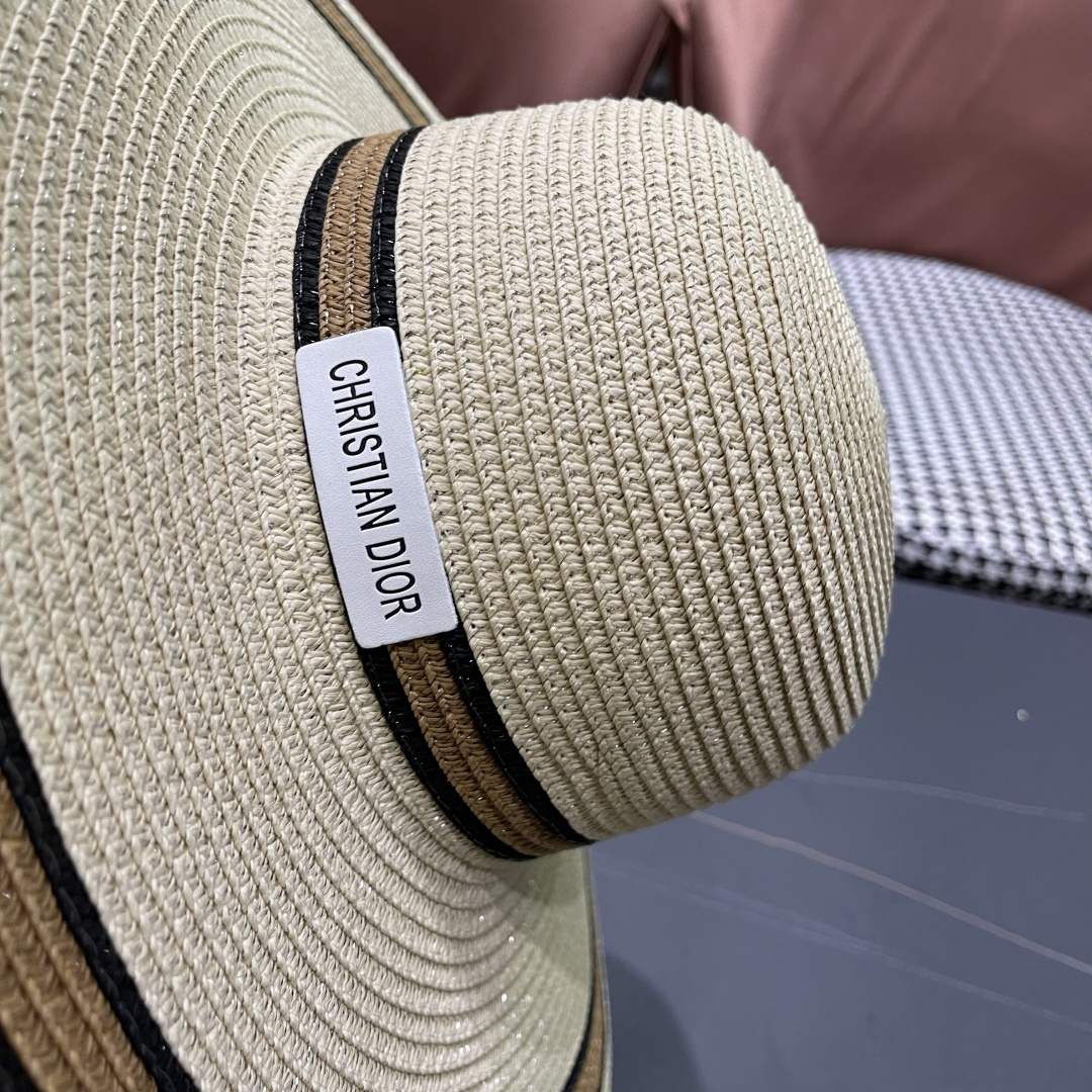  【DIOR迪奥】2025新款大檐草帽🤩沙滩风，简约大方，百搭单品～出街首选，新款帽型超美腻，新品上架