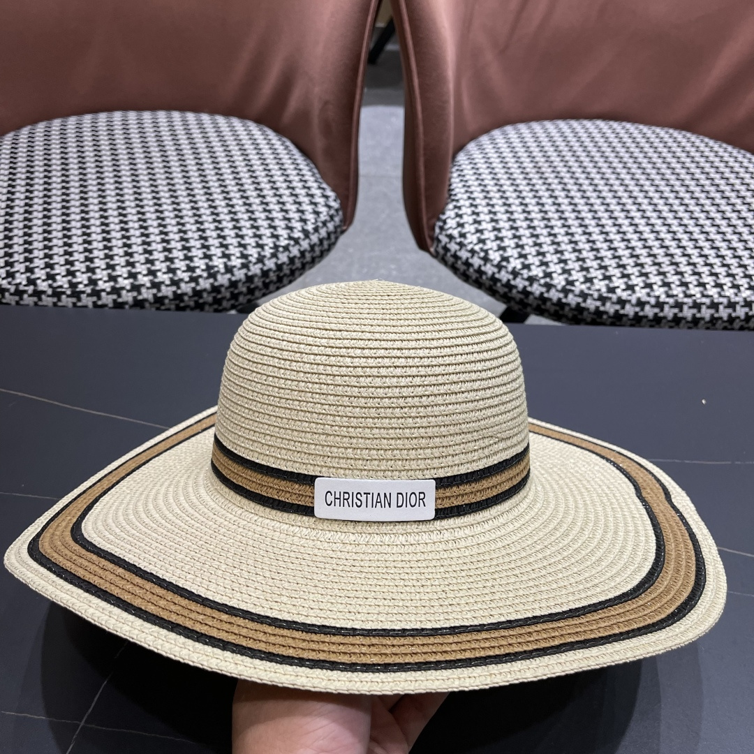  【DIOR迪奥】2025新款大檐草帽🤩沙滩风，简约大方，百搭单品～出街首选，新款帽型超美腻，新品上架