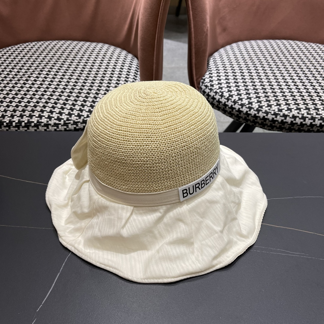  Burberry（巴宝莉）帽子女夏季2025新款渔夫防晒防紫外线黑
胶大檐遮脸遮阳沙滩太阳帽
