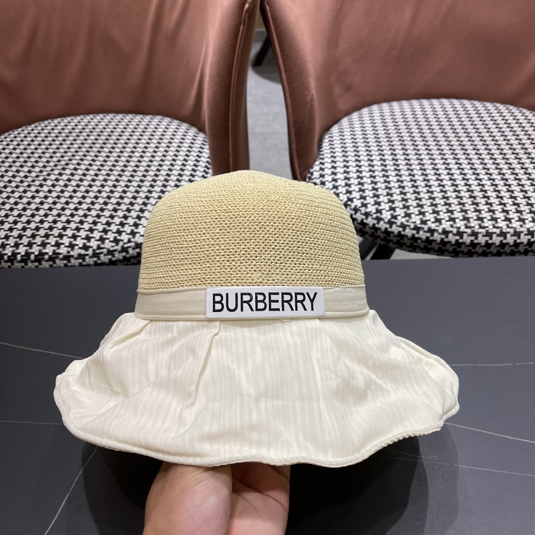  Burberry（巴宝莉）帽子女夏季2025新款渔夫防晒防紫外线黑
胶大檐遮脸遮阳沙滩太阳帽