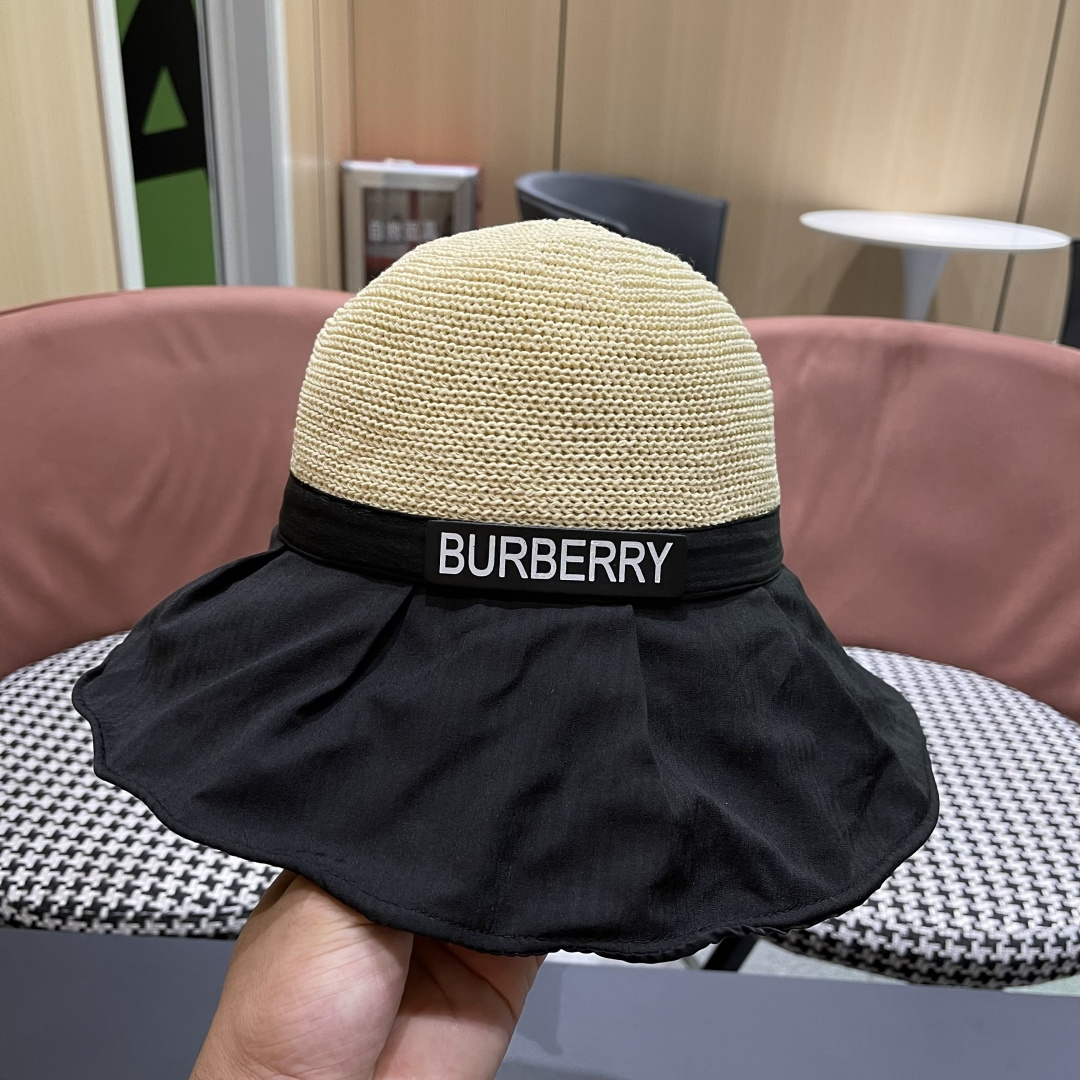  Burberry（巴宝莉）帽子女夏季2025新款渔夫防晒防紫外线黑
胶大檐遮脸遮阳沙滩太阳帽