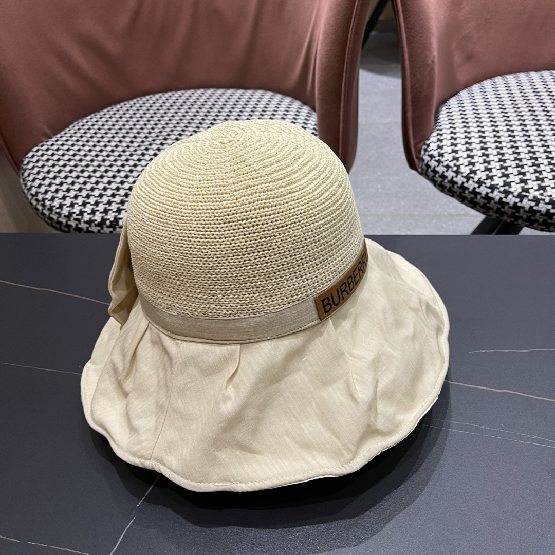  Burberry（巴宝莉）帽子女夏季2025新款渔夫防晒防紫外线黑
胶大檐遮脸遮阳沙滩太阳帽