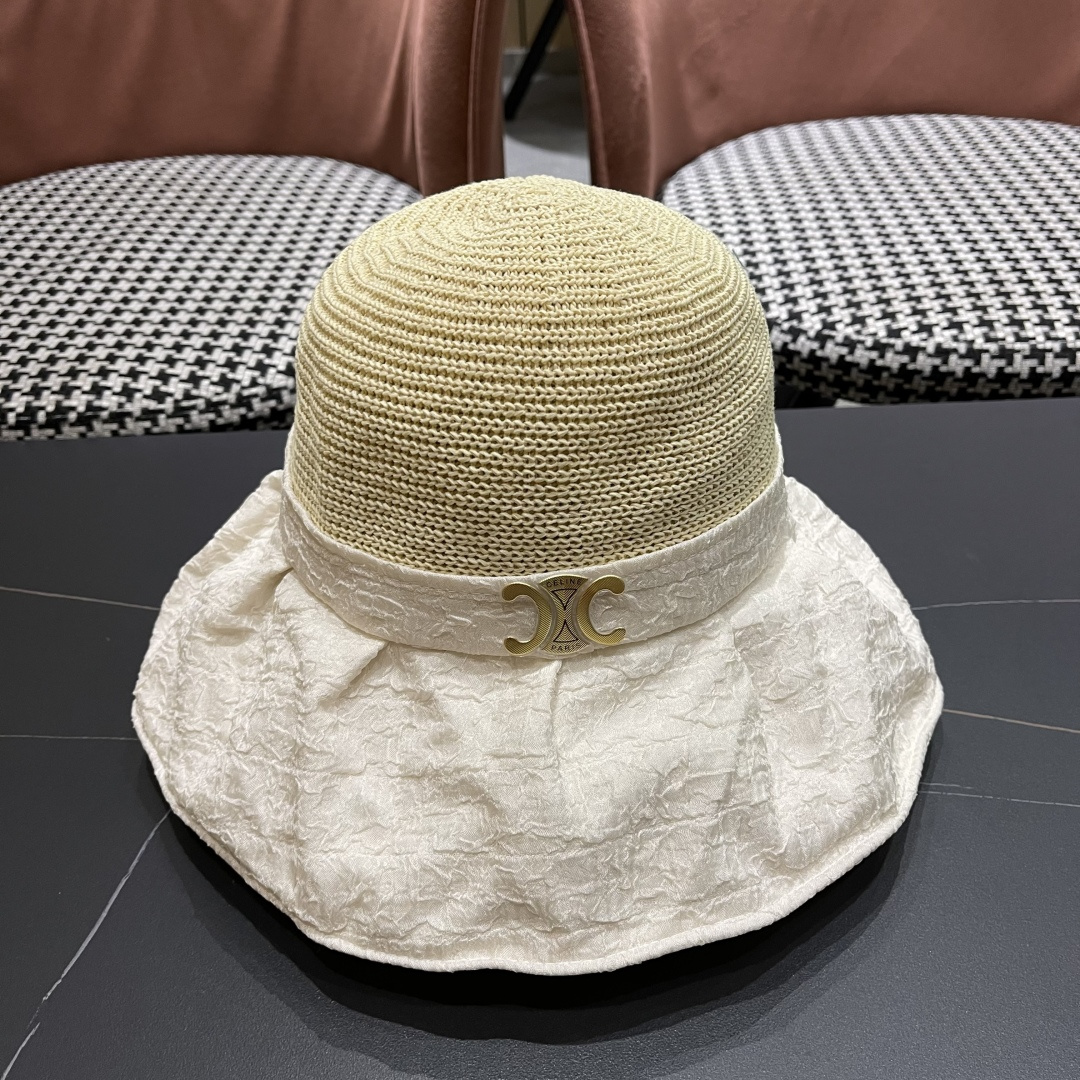  CELINE赛琳 夏季新款针织帽子黑胶防紫外线蝴蝶结女士盆帽
户外防晒桃帽渔夫帽