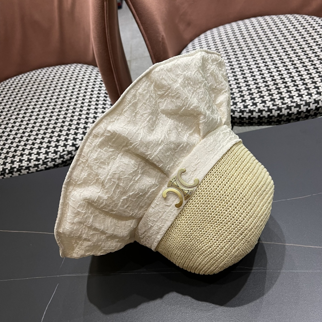  CELINE赛琳 夏季新款针织帽子黑胶防紫外线蝴蝶结女士盆帽
户外防晒桃帽渔夫帽