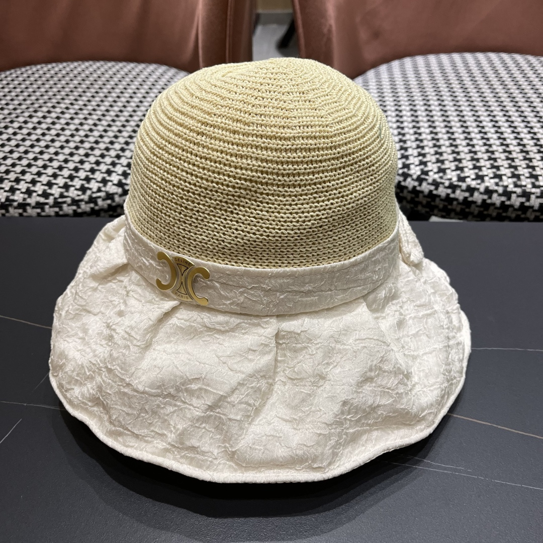  CELINE赛琳 夏季新款针织帽子黑胶防紫外线蝴蝶结女士盆帽
户外防晒桃帽渔夫帽