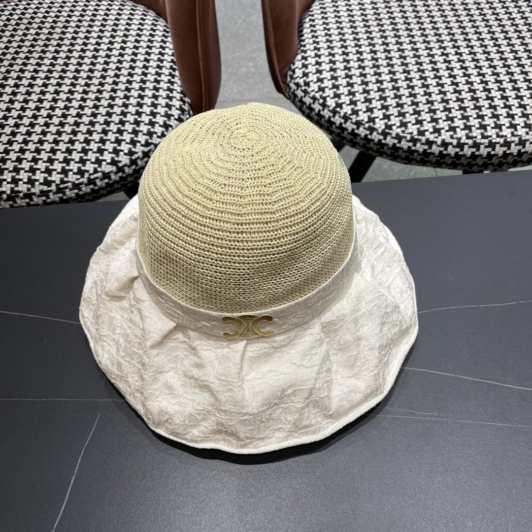  CELINE赛琳 夏季新款针织帽子黑胶防紫外线蝴蝶结女士盆帽
户外防晒桃帽渔夫帽