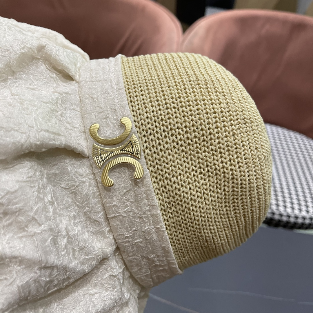  CELINE赛琳 夏季新款针织帽子黑胶防紫外线蝴蝶结女士盆帽
户外防晒桃帽渔夫帽