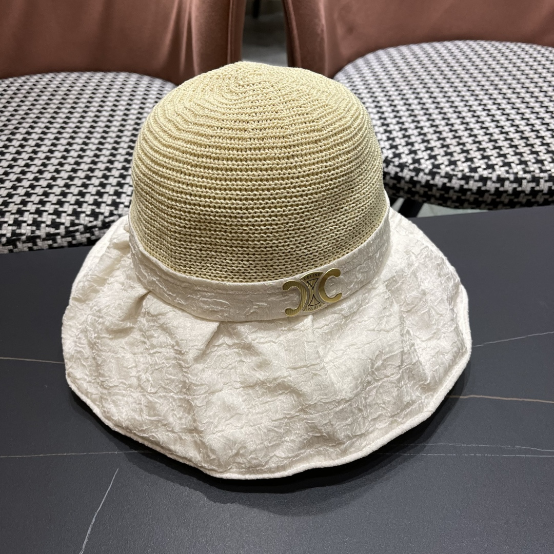  CELINE赛琳 夏季新款针织帽子黑胶防紫外线蝴蝶结女士盆帽
户外防晒桃帽渔夫帽