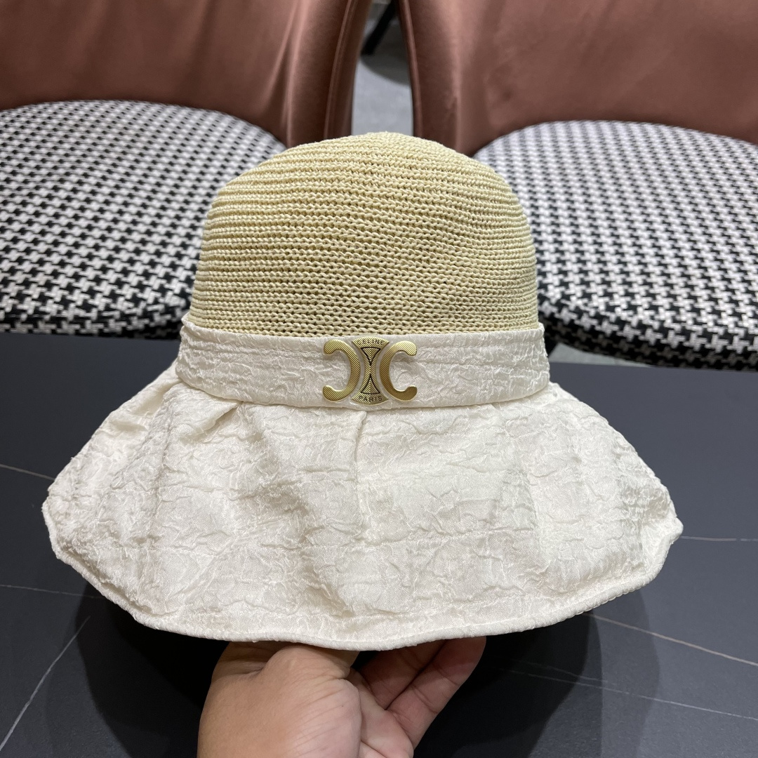  CELINE赛琳 夏季新款针织帽子黑胶防紫外线蝴蝶结女士盆帽
户外防晒桃帽渔夫帽