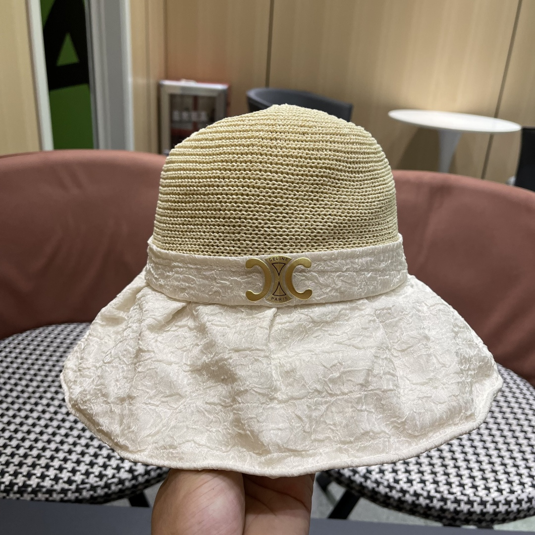  CELINE赛琳 夏季新款针织帽子黑胶防紫外线蝴蝶结女士盆帽
户外防晒桃帽渔夫帽