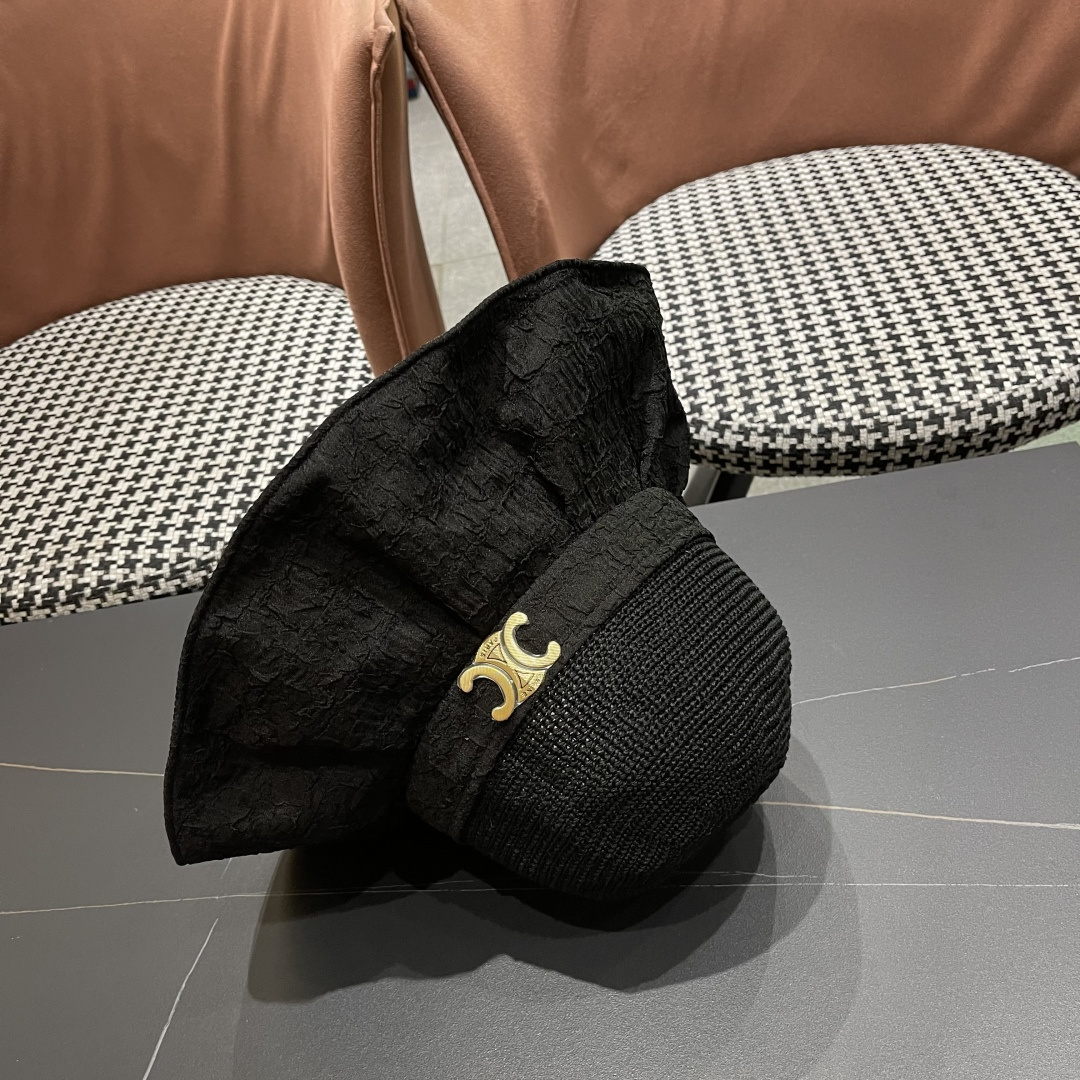  CELINE赛琳 夏季新款针织帽子黑胶防紫外线蝴蝶结女士盆帽
户外防晒桃帽渔夫帽