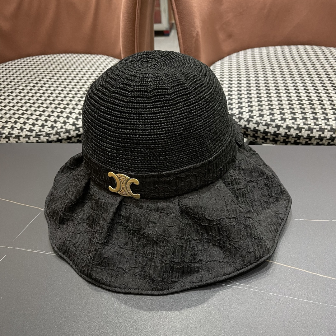  CELINE赛琳 夏季新款针织帽子黑胶防紫外线蝴蝶结女士盆帽
户外防晒桃帽渔夫帽