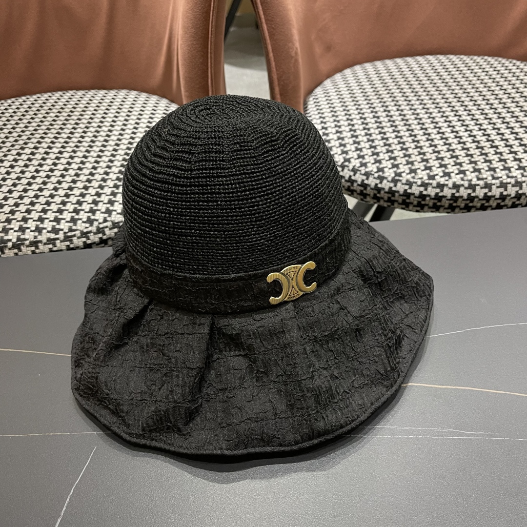  CELINE赛琳 夏季新款针织帽子黑胶防紫外线蝴蝶结女士盆帽
户外防晒桃帽渔夫帽