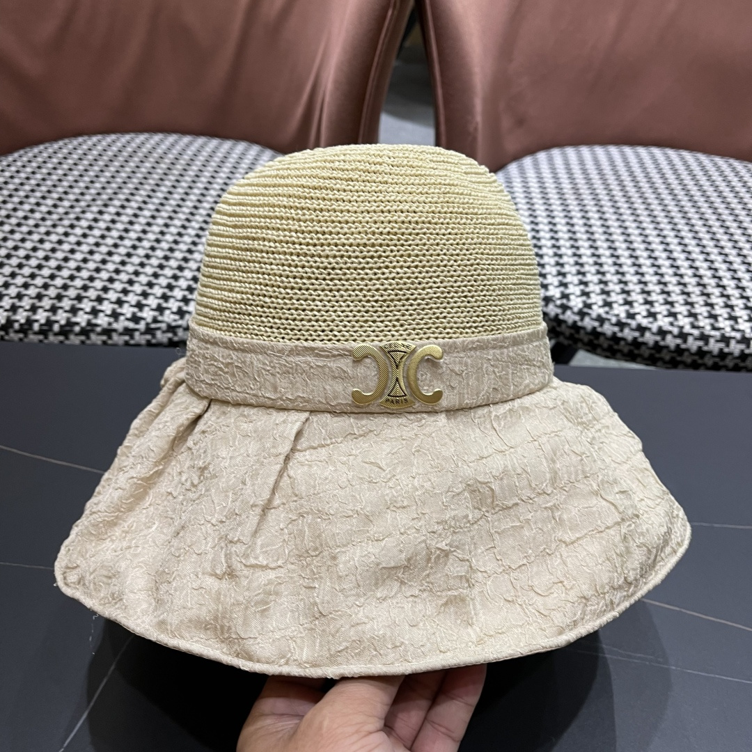  CELINE赛琳 夏季新款针织帽子黑胶防紫外线蝴蝶结女士盆帽
户外防晒桃帽渔夫帽