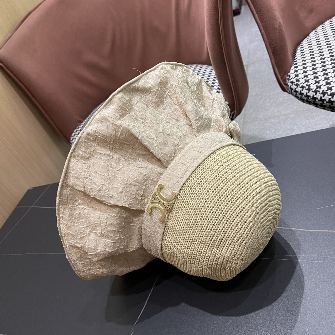  CELINE赛琳 夏季新款针织帽子黑胶防紫外线蝴蝶结女士盆帽
户外防晒桃帽渔夫帽