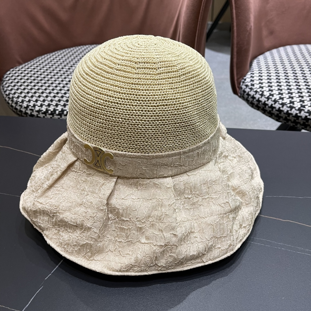  CELINE赛琳 夏季新款针织帽子黑胶防紫外线蝴蝶结女士盆帽
户外防晒桃帽渔夫帽